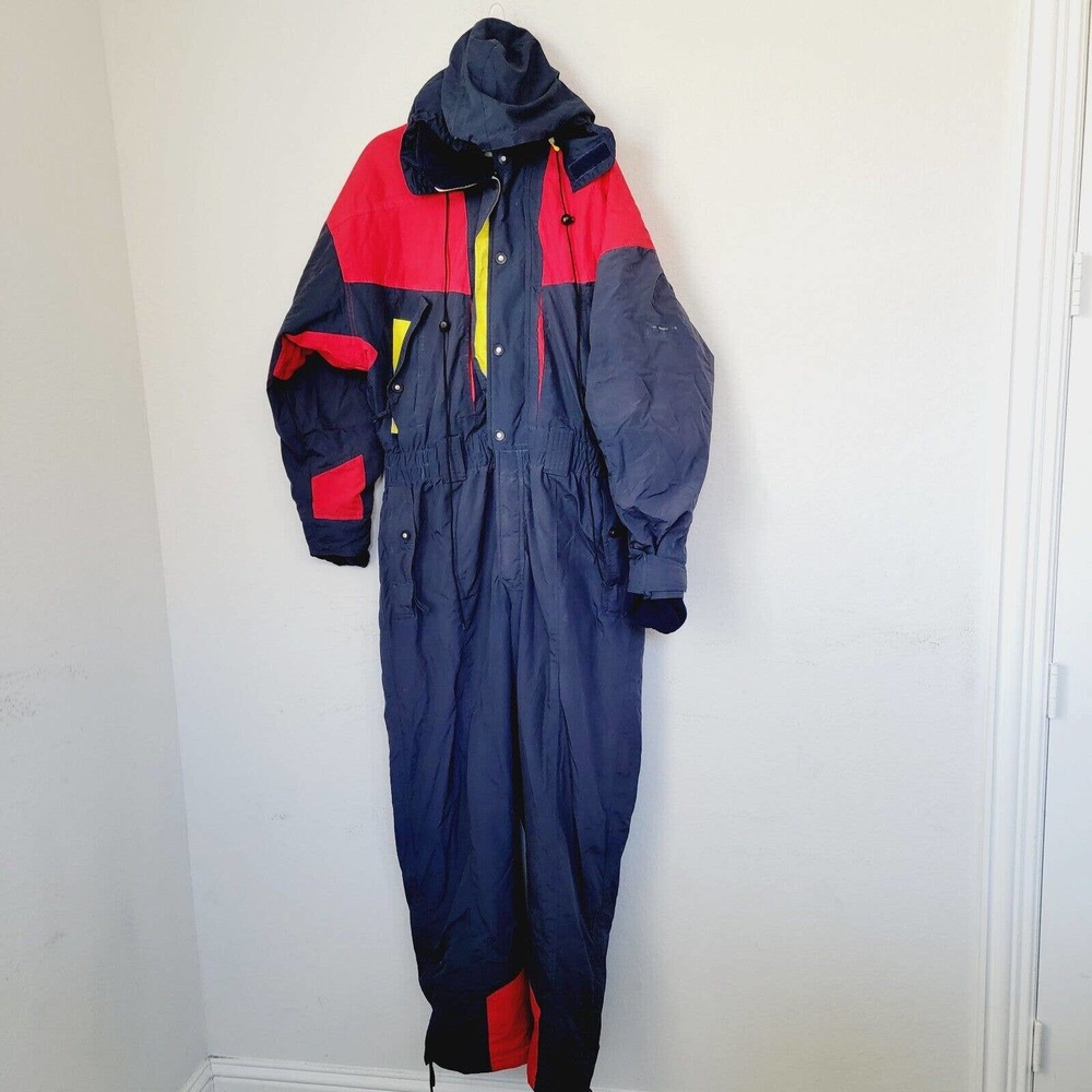 Vintage Touch 9 Ski Suit 80's-90's Men XL Color Block Blue Red